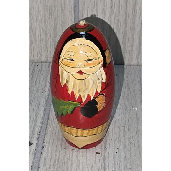 Vtg Handpainted Wooden Sata Claus Christmas Ornament Russian Nesting Doll 3" - Picture 1 of 6